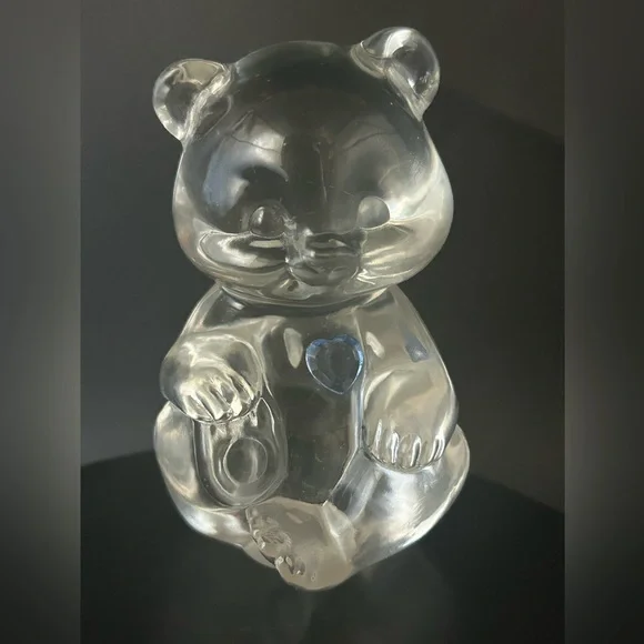 Vintage Fenton Art Glass Bear Figurine: Aquamarine Heart Birthstone - Picture 1 of 6